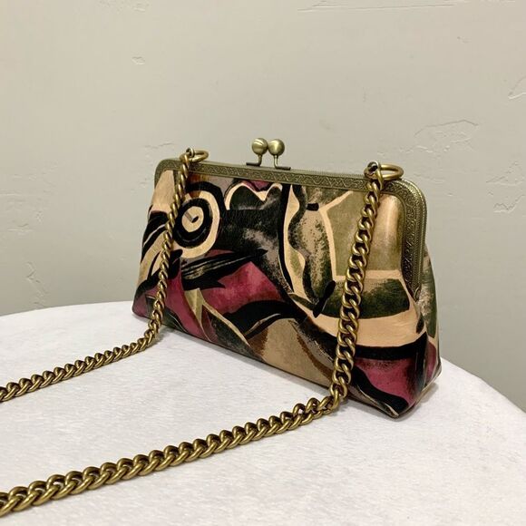 Abstract Print Cowhide Handmade Vintage Style Kisslock Clutch Bag, Crossbody - Picture 10 of 16